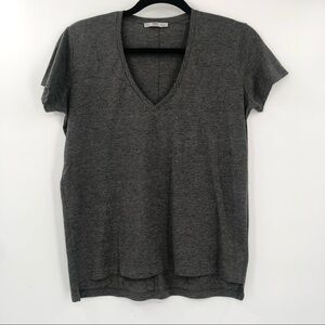 ZARA Collection Basic Grey V Neck Tshirt Top Tee Stretch Jersey S Step Hem Women